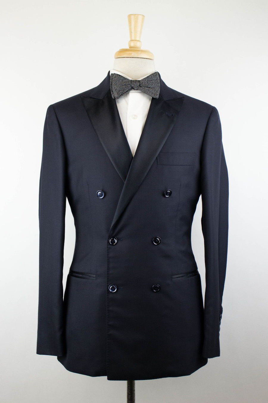 Cashmere Satin Lapels Double Breasted Tuxedo Suit - Blue