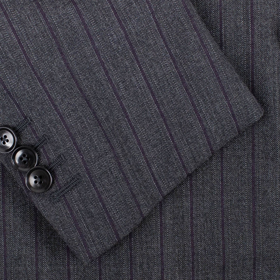 Drop 8 Striped Wool Two Button Suit - Charcoal Grey / Purple
