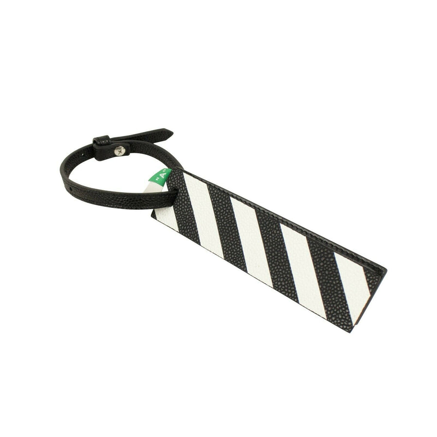 Diagonal Leather Travel Tag - Black And White