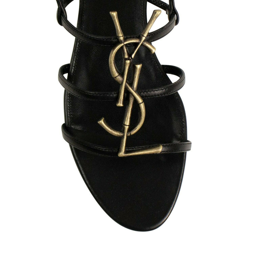 Cassandra Leather Open Toe Logo Sandals - Black / Gold