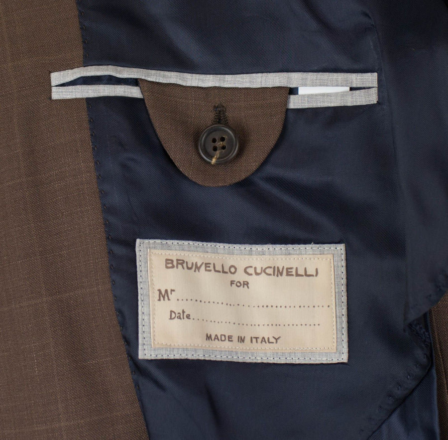 Checked Wool Blend 3 Roll 2 Button Suit - Brown