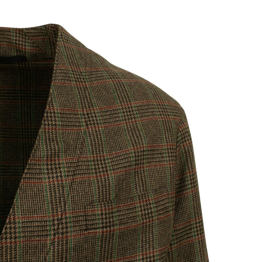 Plaid Wool Button Up Sport Coat - Brown