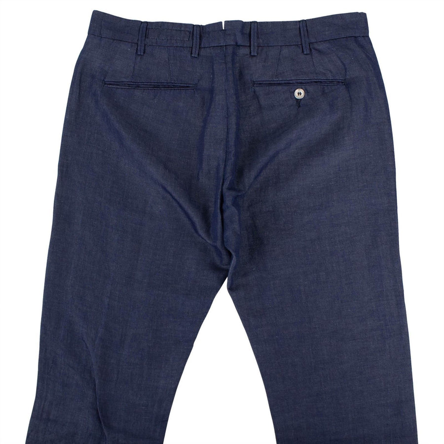 Blue Cotton Blend Dress Pants
