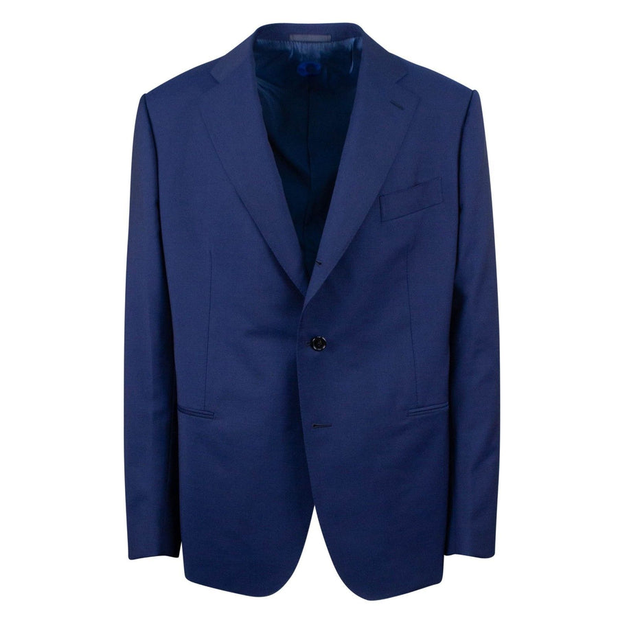 Drop 7 Solid Wool Blend Three Roll Two Button Suit - Navy