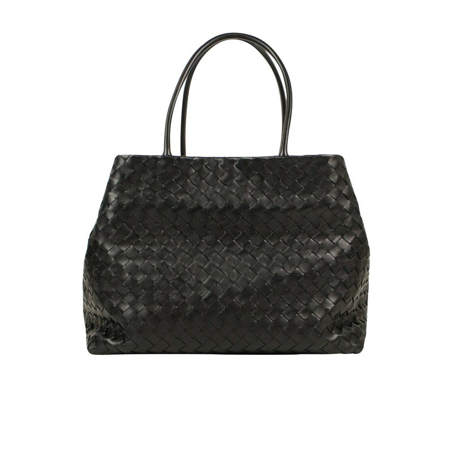 Leather 'Intrecciato' Large Tote Bag - Black