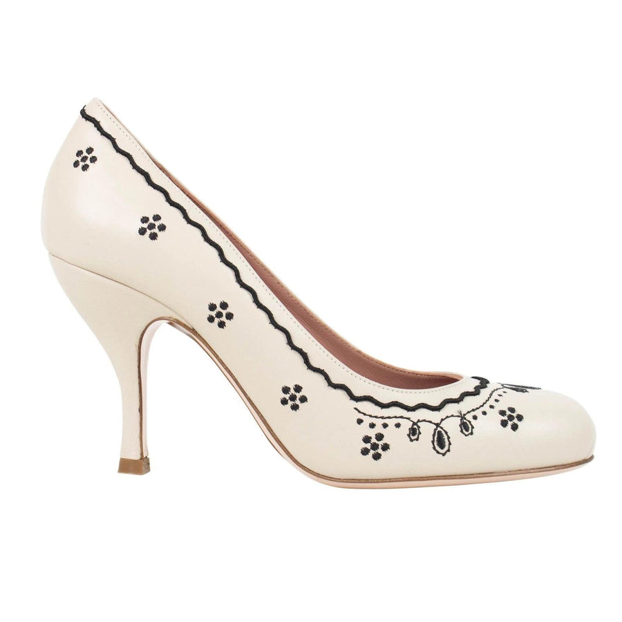 Leather Stitched Detail Pumps - Cream