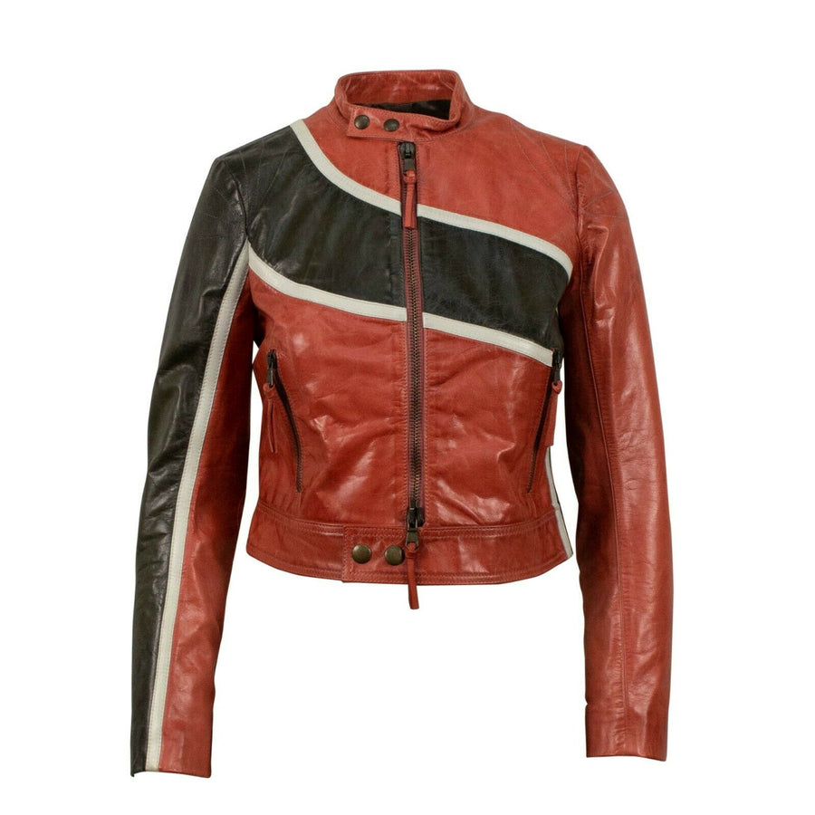 Big Star Design Leather Biker Jacket - Red / Black