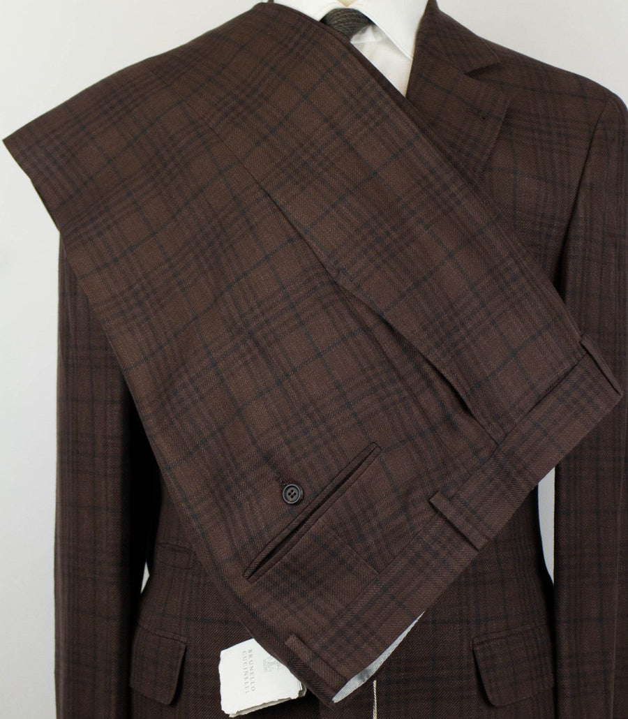 Tartan Plaid Wool Blend 3/2 Button Suit - Brown