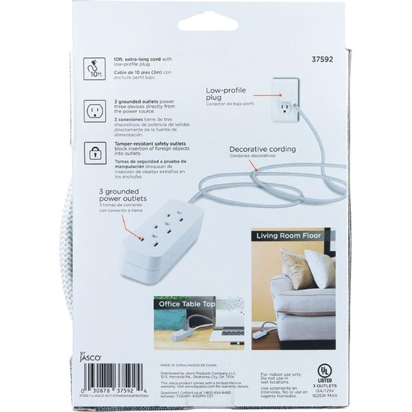 3-Outlet Grounded Surge Protector, 10ft Cord
