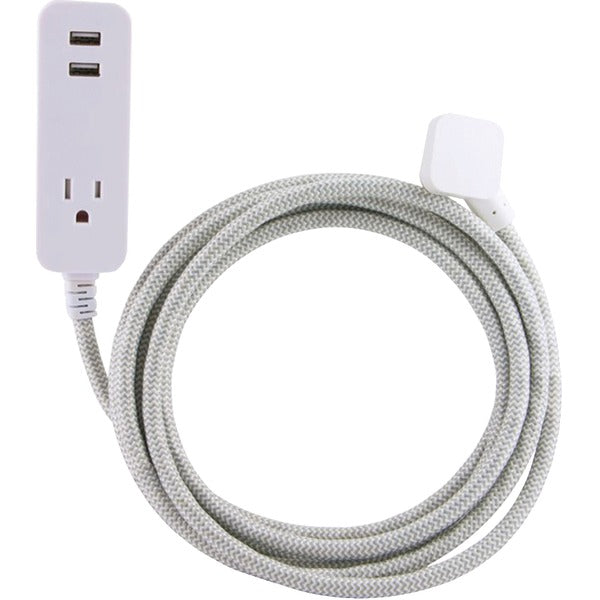 1-Outlet Surge Protector with 2 USB Ports, 10ft Cord (Gray/White)