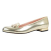 Metallic Leather Crystal Crown Flats - Gold