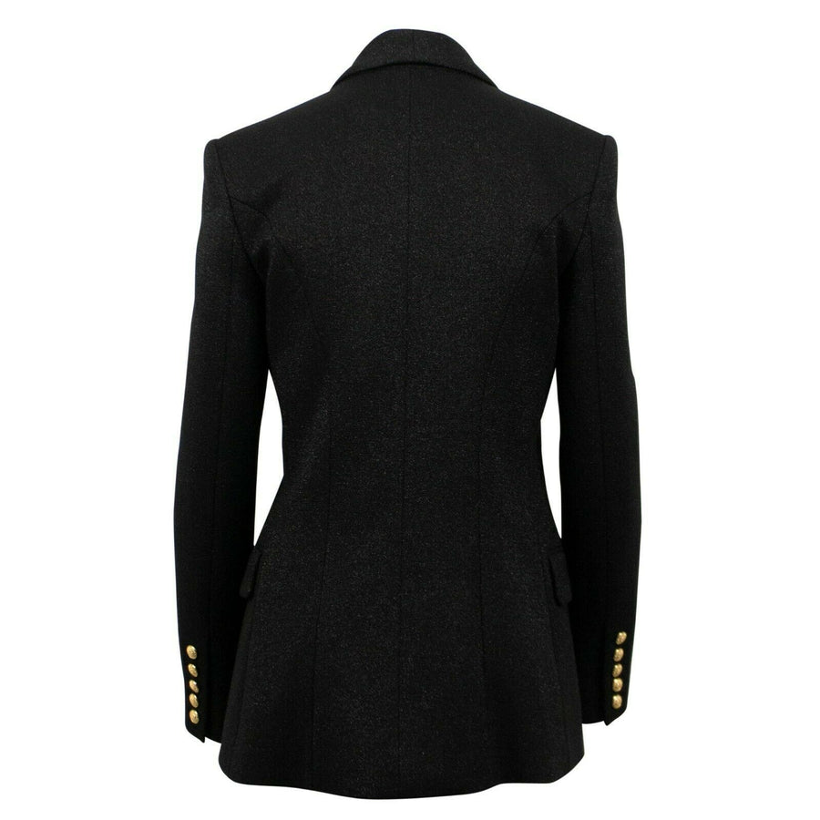Metallic Wool Double Breasted Blazer - Black