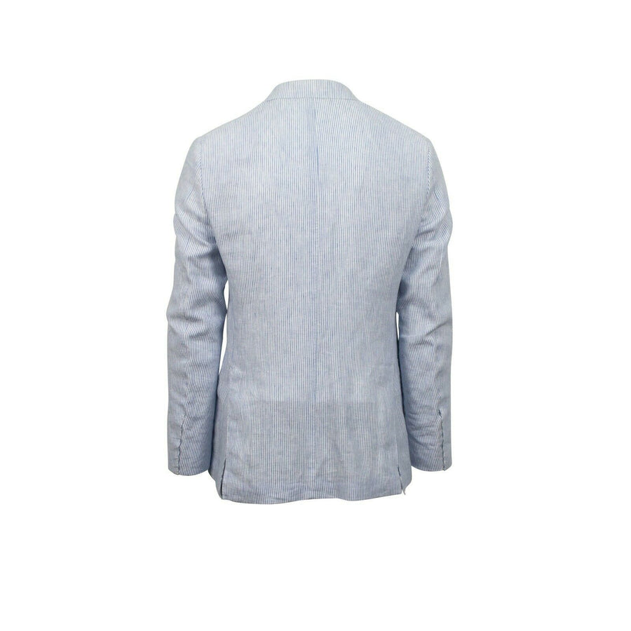 Drop 8 Striped 3 Roll 2 Button Linen Sport Coat - Light Blue