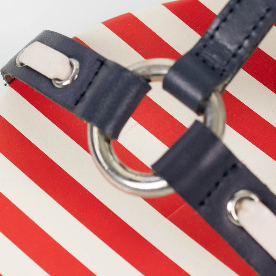 Leather Striped Ankle Strap Sandal - Navy / Red / White