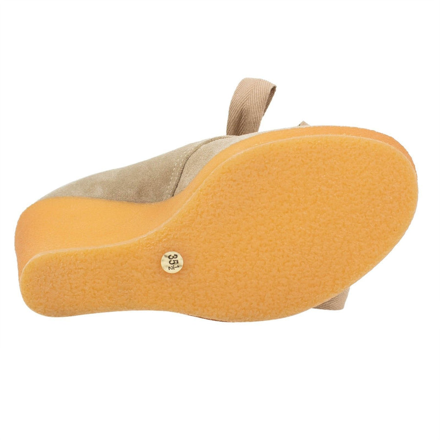 Suede Lace Up Platform Wedges - Tan / Orange