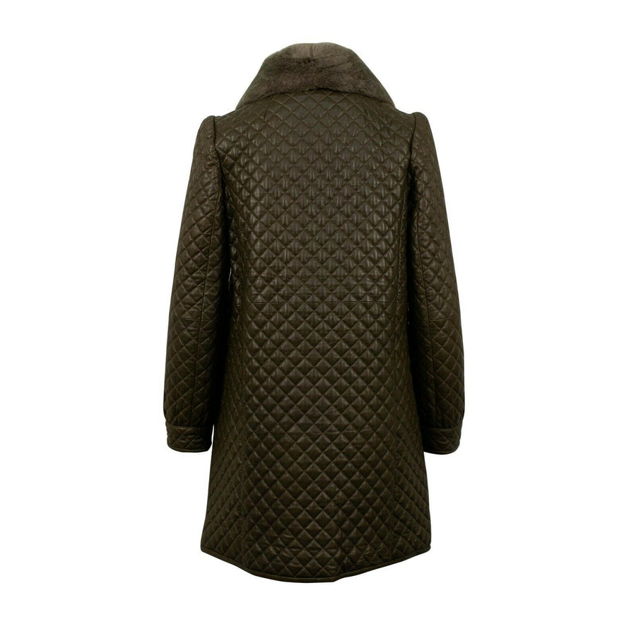 Leather Quilted Coat - Olive Green