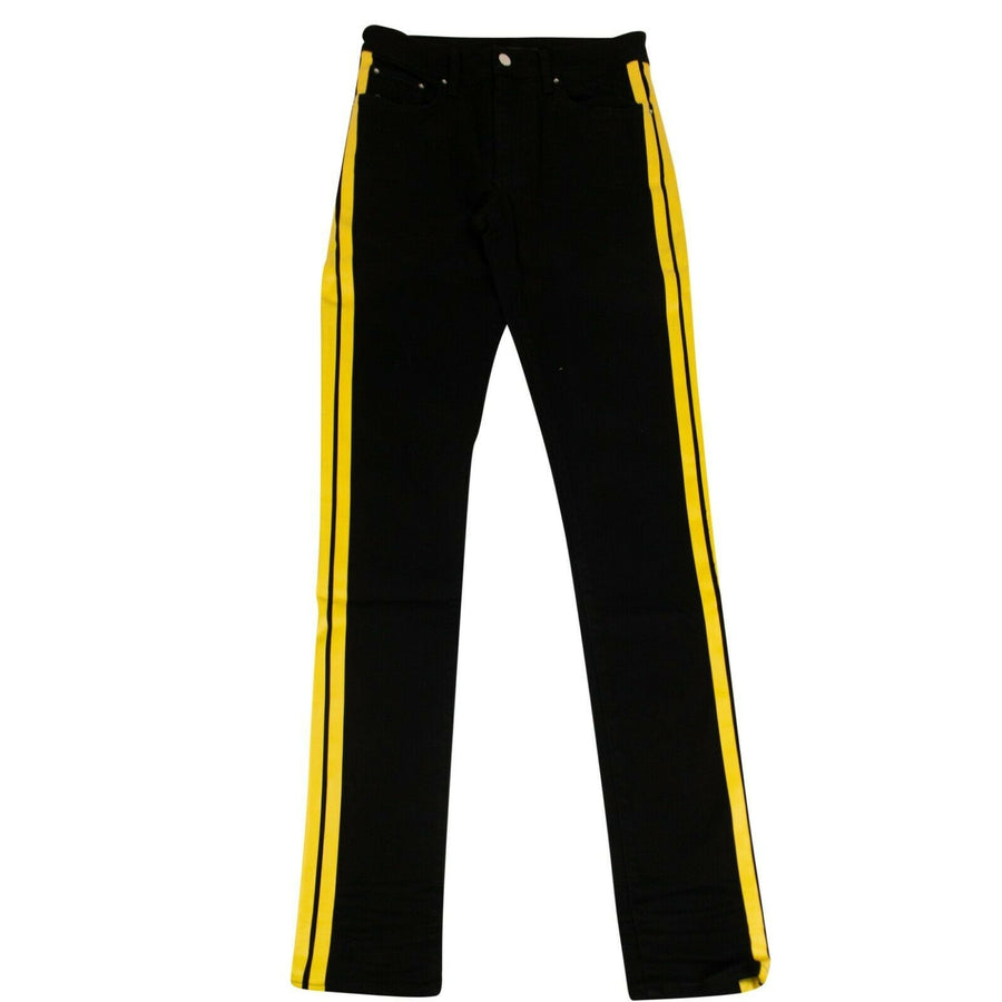 Denim Skinny Yellow Side Stripe Jeans - Black