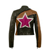 Big Star Design Leather Biker Jacket - Green