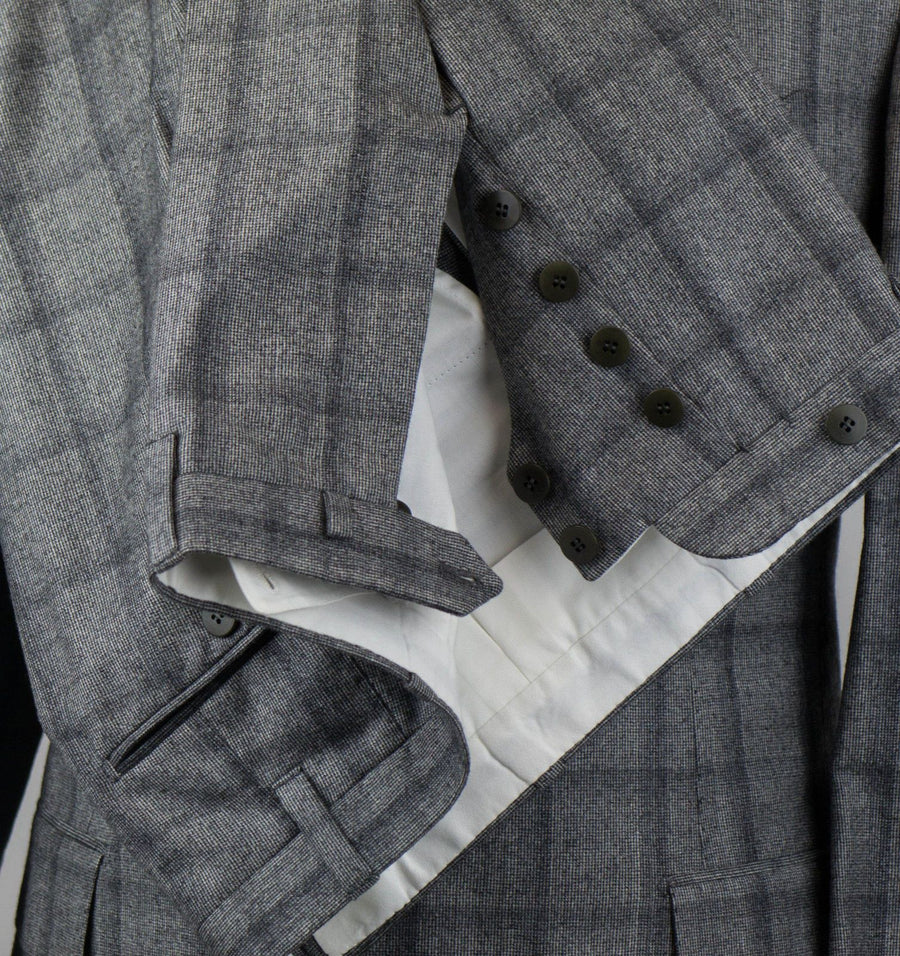 Drop 7 Windowpane Check Wool 3/2 Button 3 Piece Suit - Gray