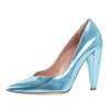 Metallic Leather Point Toe Pumps - Blue