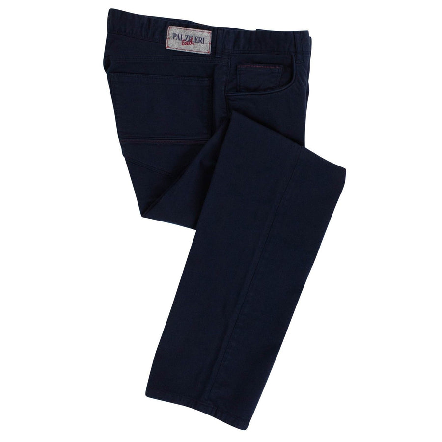 Navy Blue Cotton Blend Pants