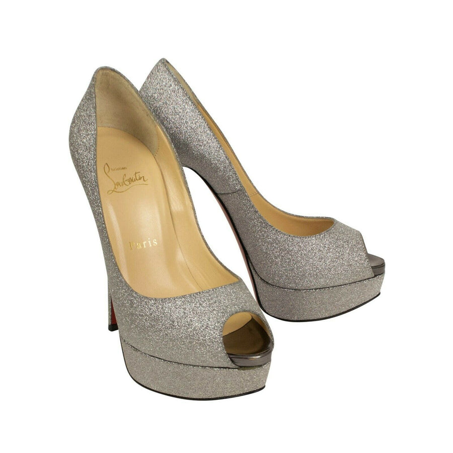 Fetish Peep Glitter Platform Pumps - Silver