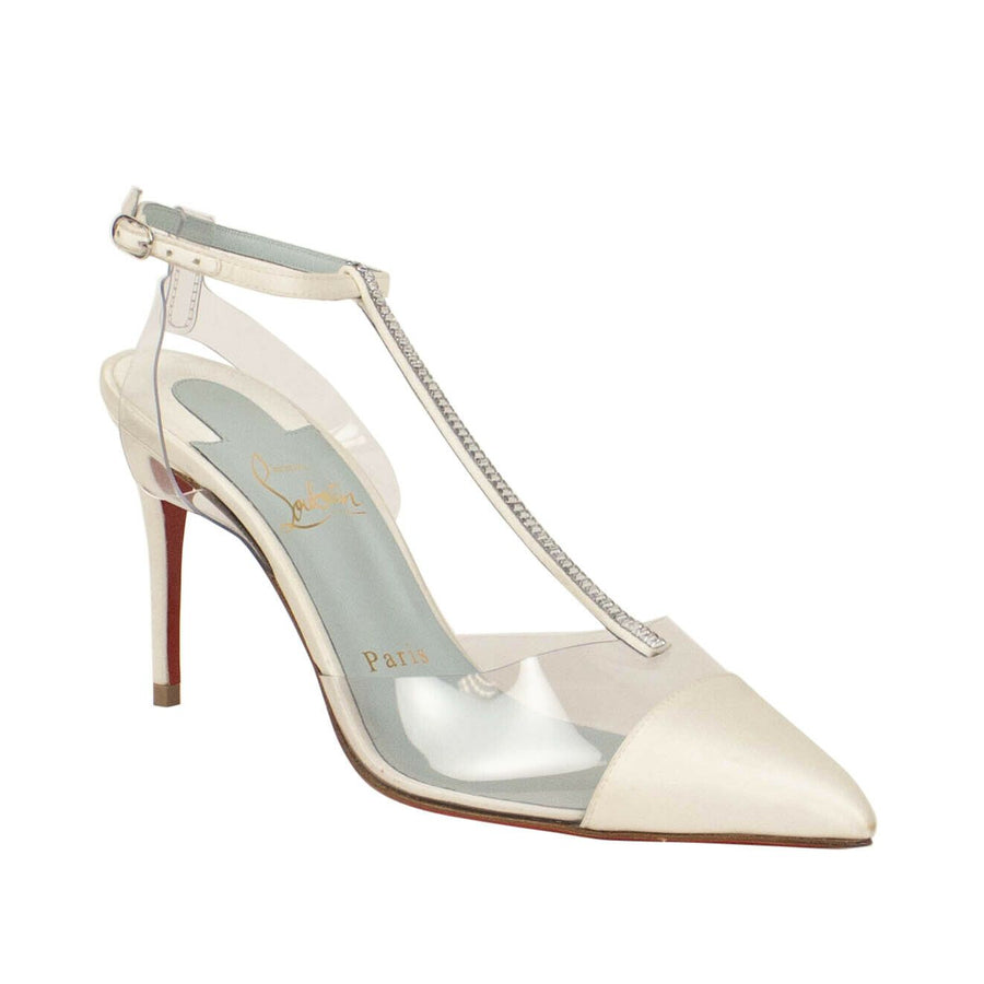 PVC & Satin Nosy Strass 85 Pumps - White