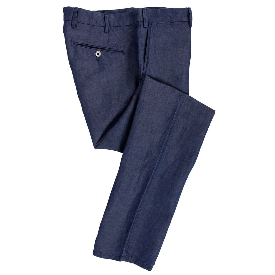 Blue Cotton Blend Dress Pants