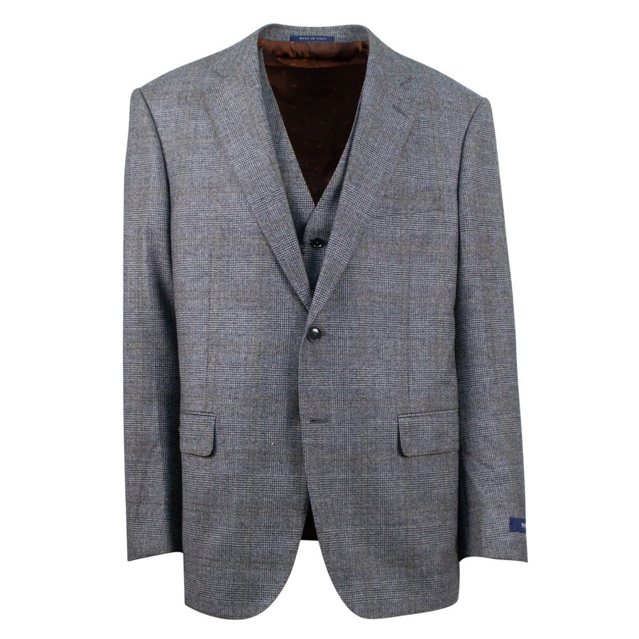 Glen Plaid Wool Two Button 3 Piece Suit - Gray