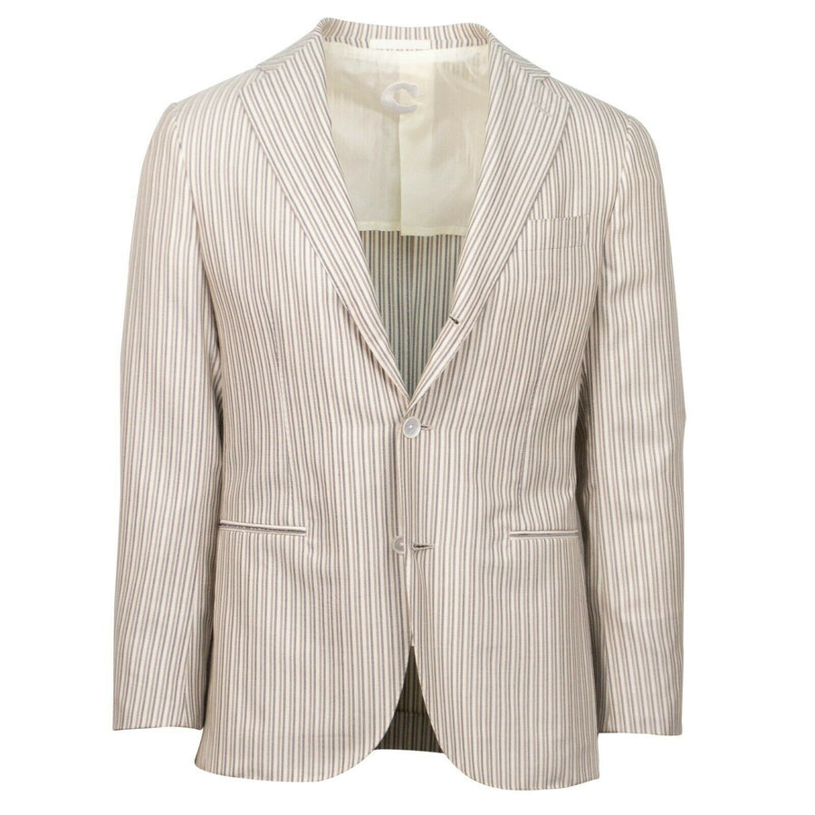 Drop 8 Striped Silk Blend 3 Roll 2 Button Sport Coat - Ivory