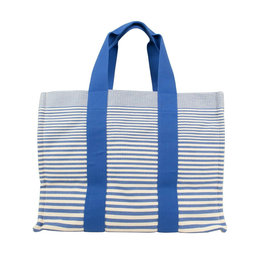 Cotton Striped Cabayadere Canvas Beach Bag - Blue / White
