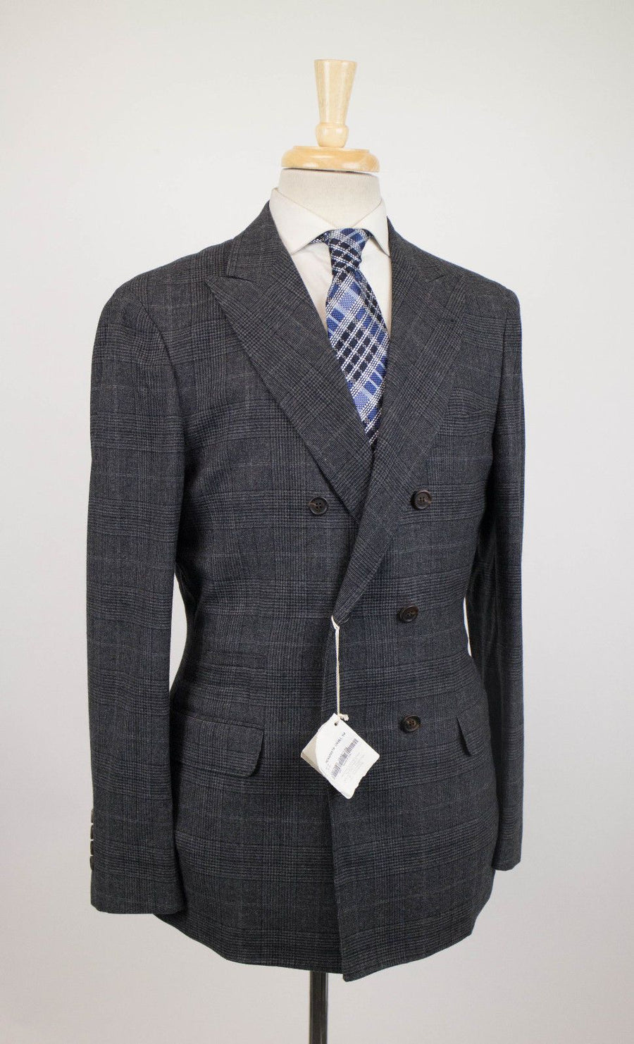 Cashmere Blend Glen Plaid Double Breasted Sport Coat - Gray