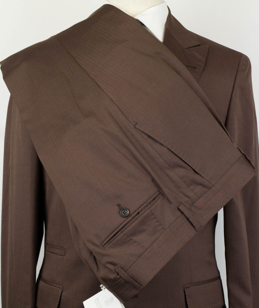 Herringbone Wool Blend 3/2 Button Suit - Brown