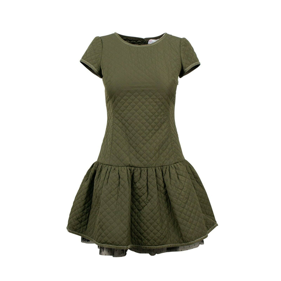Quilted Ruffle Bottom Lace Detail Dress - Green
