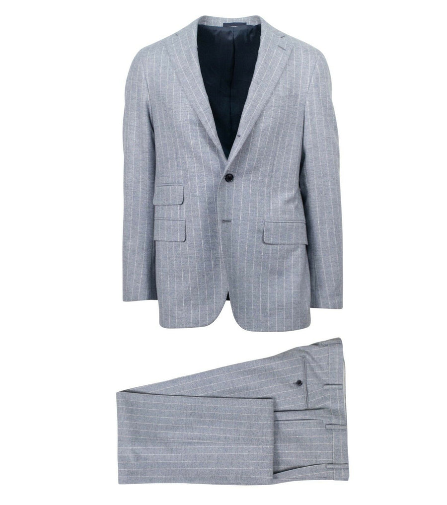 Drop 7 Pin-Striped Wool 3 Roll 2 Button Slim/Trim Fit Suit - Light  Gray
