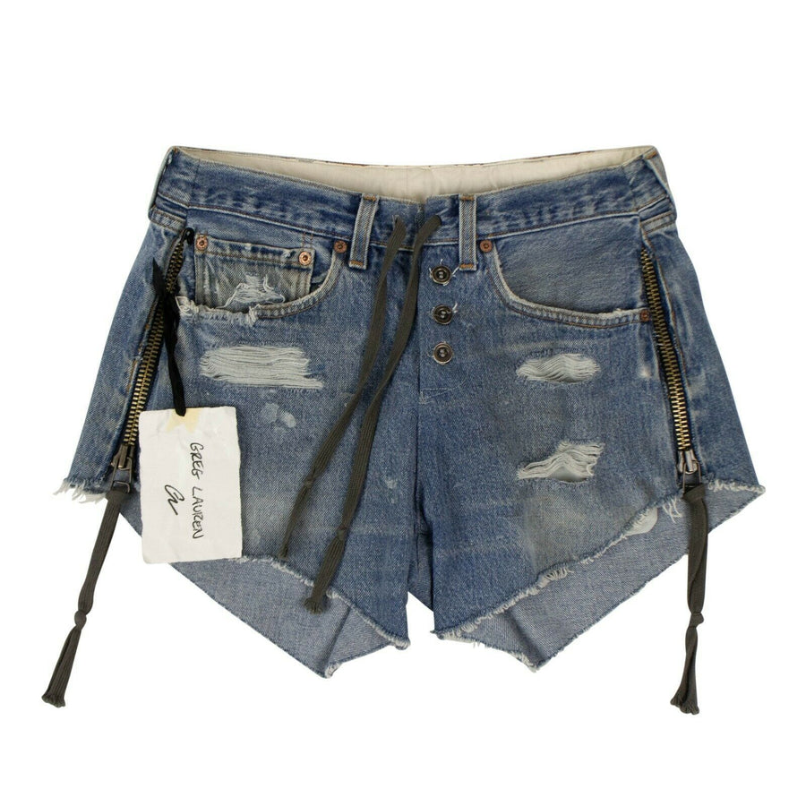 Vintage Denim Zipper  Jean Shorts - Blue