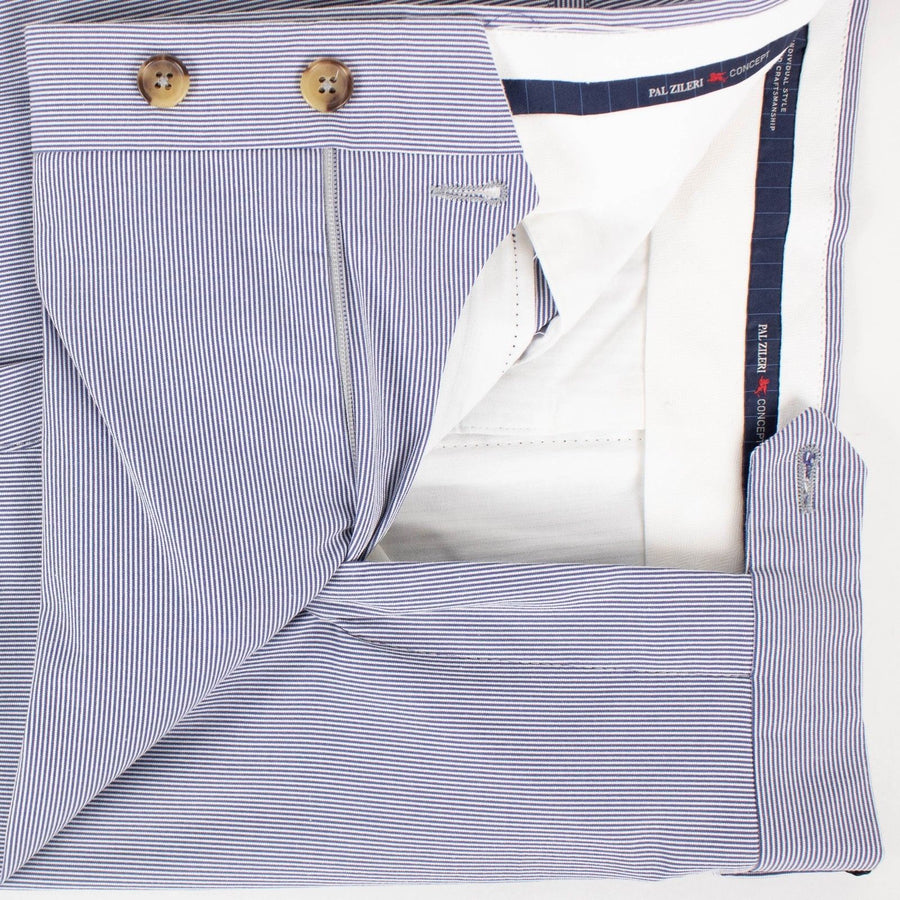 Blue Pinstripe Cotton Blend Dress Pants