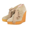 Suede Lace Up Platform Wedges - Tan / Orange