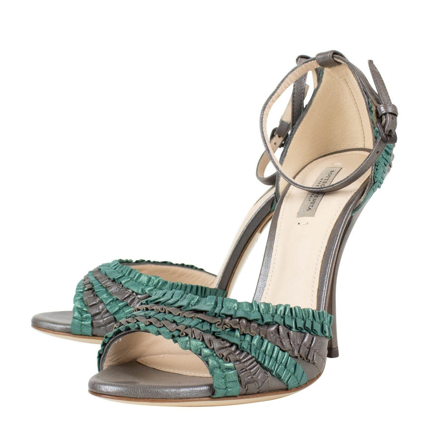 Shadow Ruffles Open Toe Pumps - Teal / Gray