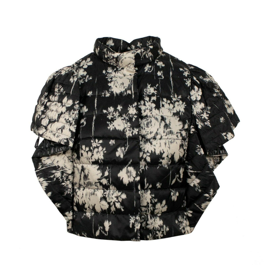 Printed Ruffle Sleeve Puffer Vest - Black