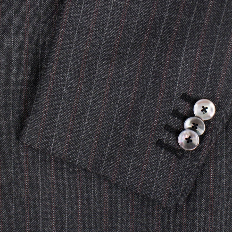 Drop 8 Pin Striped Wool Two Button Suit - Charcoal Grey