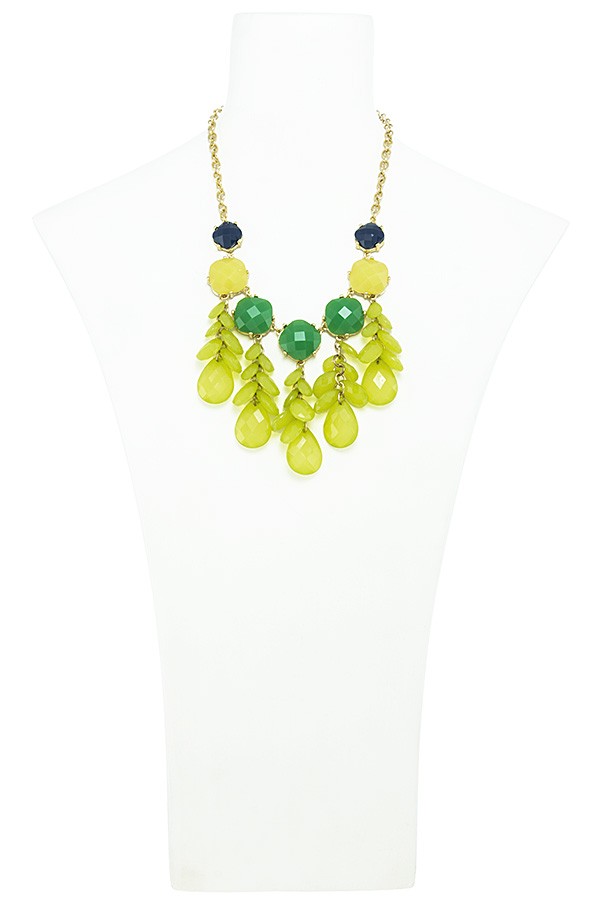 Colorful faux gem flower bib necklace set