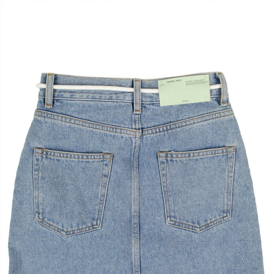 Asymmetric Hi-Low Bleached Denim Ruffle Skirt - Blue