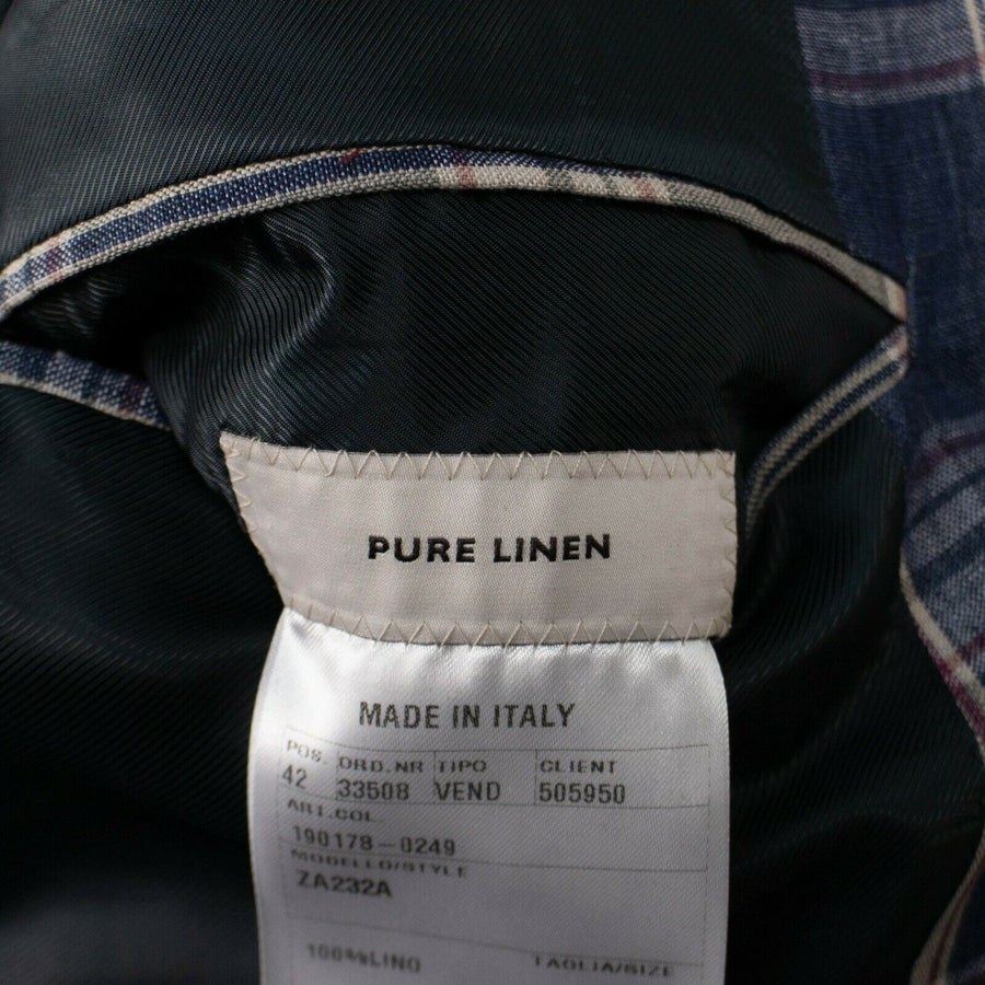 Drop 8 Plaid 3 Roll 2 Button Linen Sport Coat - Blue