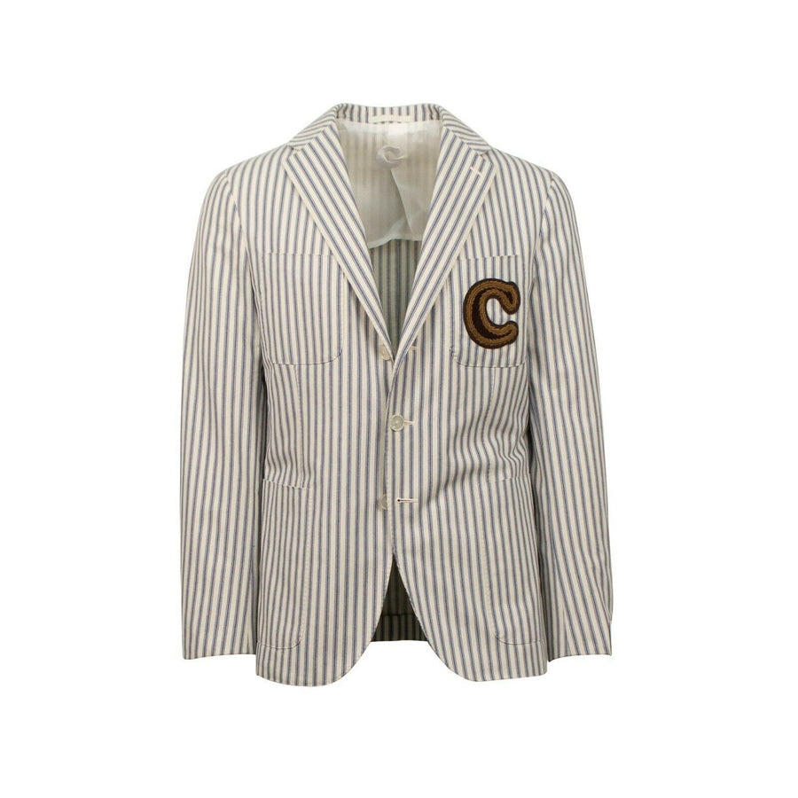 Drop 8 Striped Cotton 3 Roll 2 Button Sport Coat - Beige