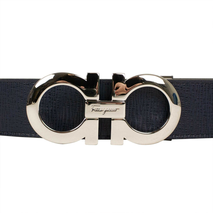 Reversible 'Gancini' Belt - Black/Blue