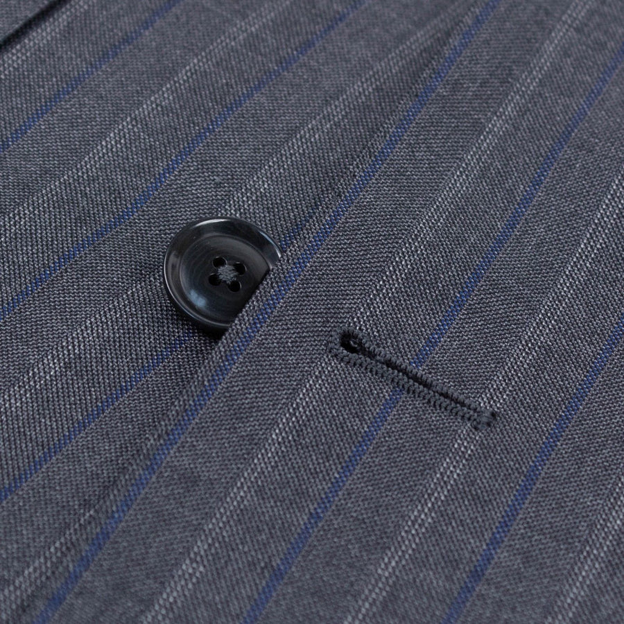 Multi Striped Wool Double- Breasted Suit - Blue