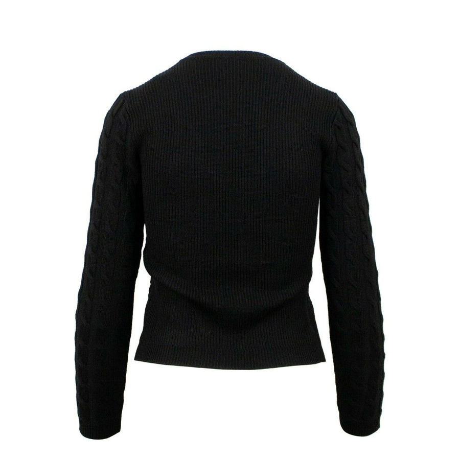 Wool Velvet Detail Cable Knit Sweater - Black