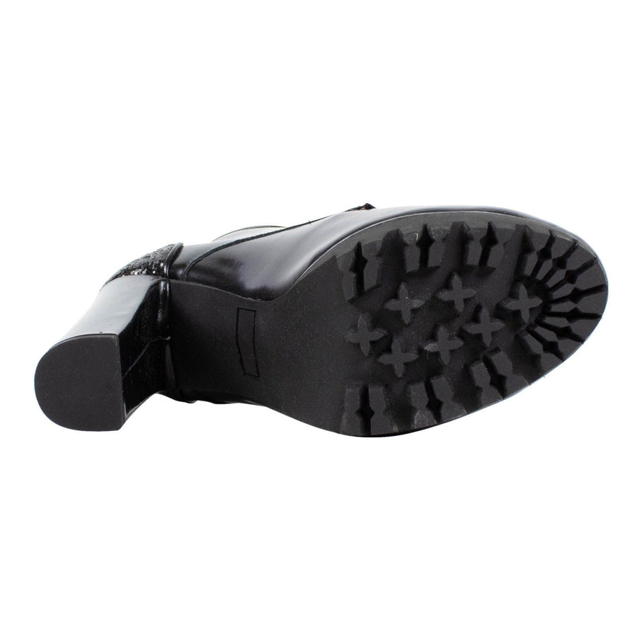 Leather & Glitter Lace Up Booties - Black