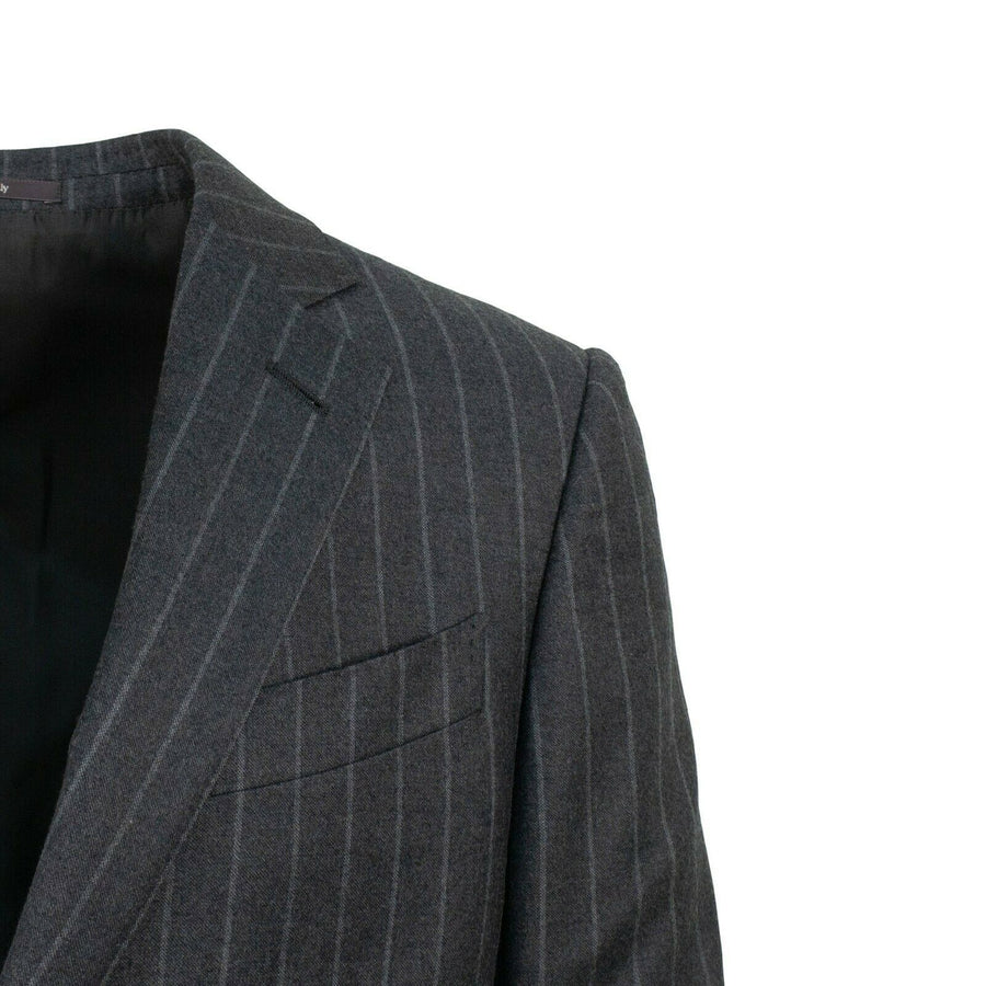 Striped Wool Two Button Suit - Gray